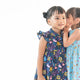Ruffle Sleeve Button Down Flower Paradise Girl Dress (Navy)
