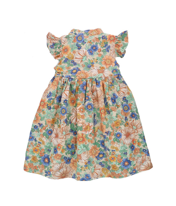 Ruffle Sleeve Button Down Flower Paradise Dress (Beige)