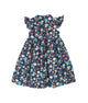 Ruffle Sleeve Button Down Gerberas & Daisies Girl Dress (Navy)