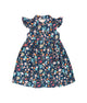 Ruffle Sleeve Button Down Gerberas & Daisies Girl Dress (Navy)