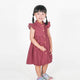 Ruffle Sleeve Button Down Seigaiha Wave Girl Dress - (Maroon)