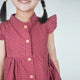 Ruffle Sleeve Button Down Seigaiha Wave Girl Dress - (Maroon)