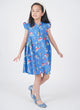 Ruffle Sleeve Button Down Lily Blooms Dress (Blue)