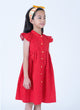 Ruffle Sleeve Button Down Petite Roses Dress (Red)