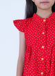 Ruffle Sleeve Button Down Petite Roses Dress (Red)