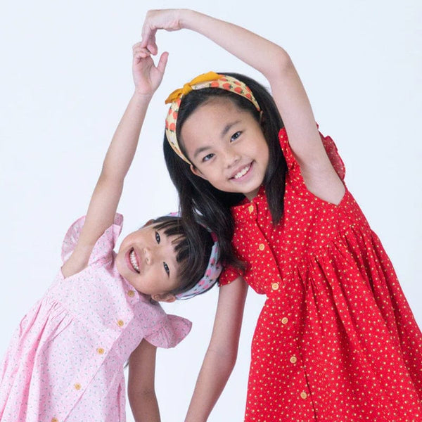 Ruffle Sleeve Button Down Petite Roses Girl Dress (Red)