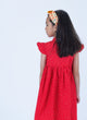 Ruffle Sleeve Button Down Petite Roses Dress (Red)