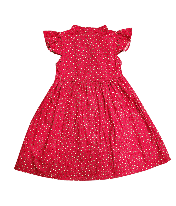 Ruffle Sleeve Button Down Petite Roses Dress (Red)