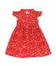 Ruffle Sleeve Button Down Joyful Daisies Dress (Red)