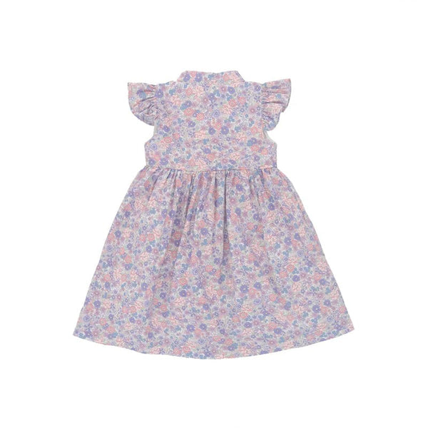 Ruffle Sleeve Button Down Springtime Blooms Girl Dress - (Lilac)