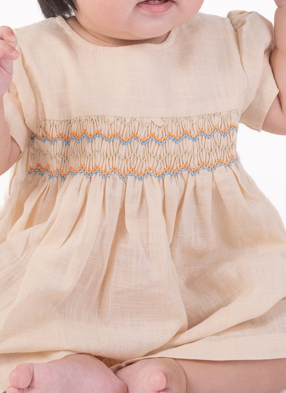 Sadie Linen Baby Girl Smocked Dress - (Beige)
