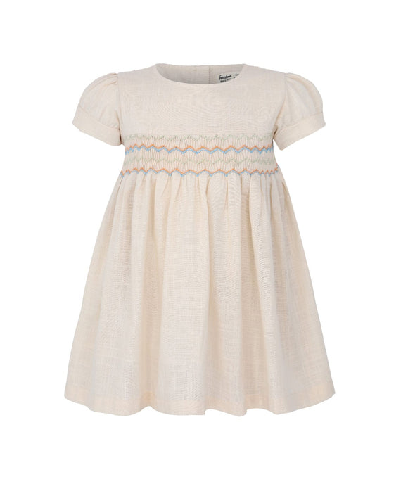 Sadie Linen Baby Girl Smocked Dress - (Beige)