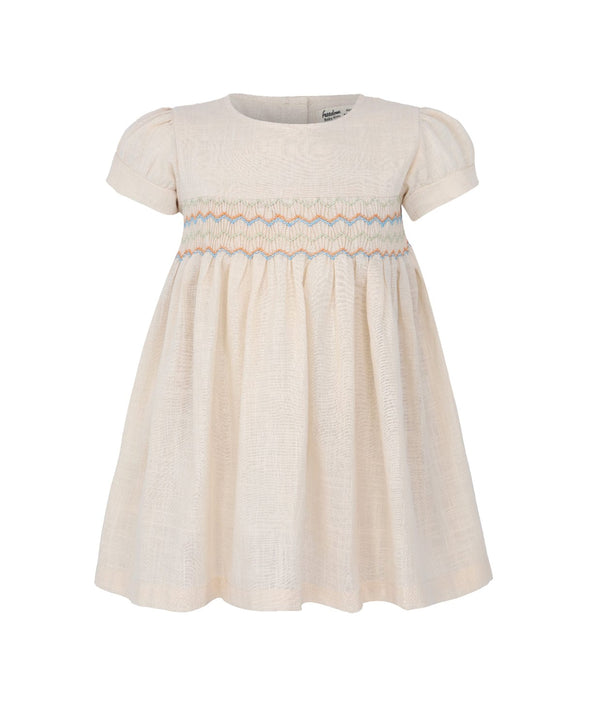 Sadie Linen Baby Girl Smocked Dress - (Beige)