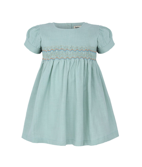 Sadie Linen Baby Girl Smocked Dress - (Fern Green)