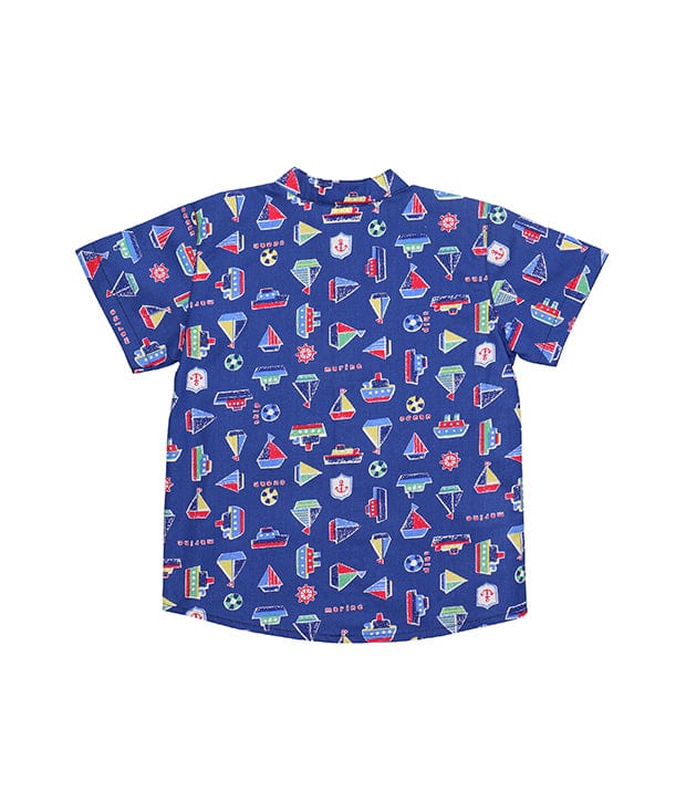 Mandarin Collar Shirt - Sailboat (Blue) NEW