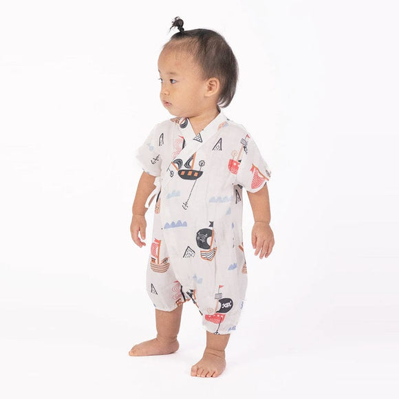 Sailboats Cotton Kimono Style Onesie