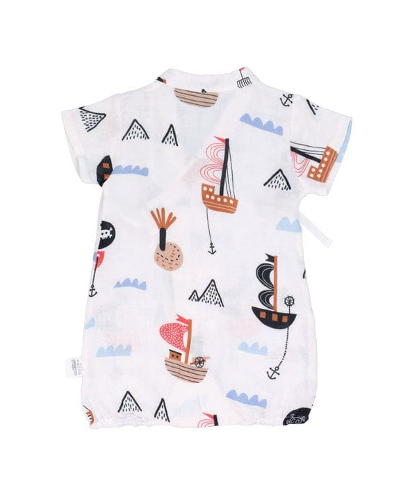 Sailboats Cotton Kimono Style Onesie