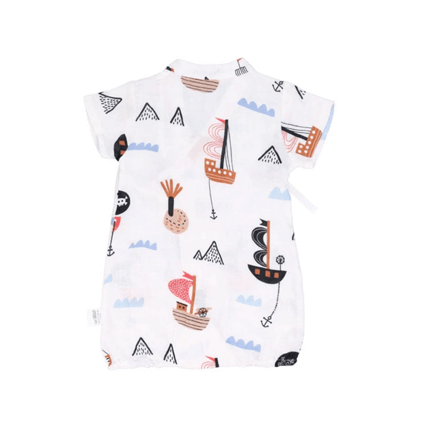 Sailboats Cotton Kimono Style Onesie