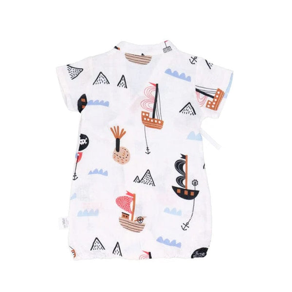 Sailboats Cotton Kimono Style Onesie