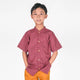 Mandarin Collar Boy Shirt - Seigaiha Wave (Maroon)