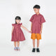 Mandarin Collar Boy Shirt - Seigaiha Wave (Maroon)