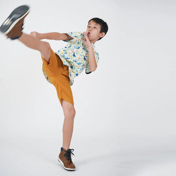 Mandarin Collar Boy Shirt - Shark & Fishes (White)