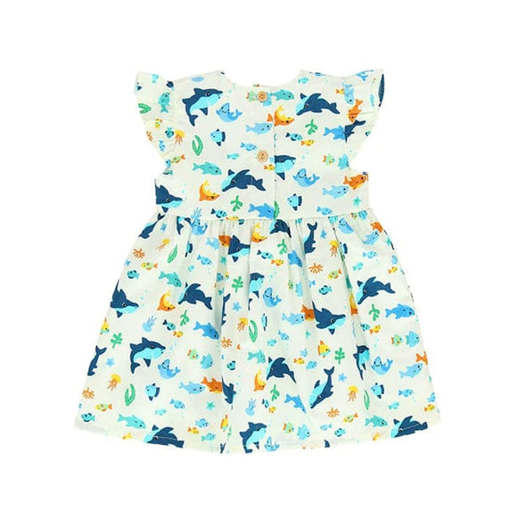 Shark & Fishes Baby Doll Dress (White)