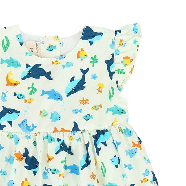 Shark & Fishes Baby Doll Dress (White)