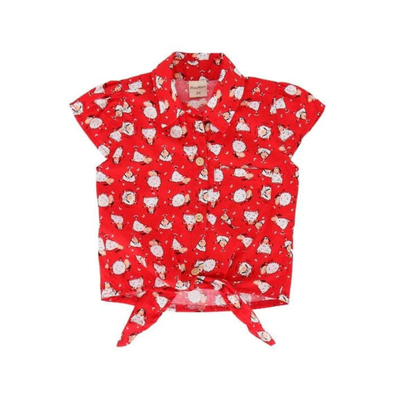 Skippy Sheep Knot Sleeveless Blouse (Red)