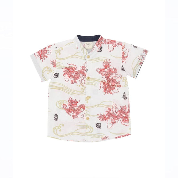 Mandarin Collar Shirt - Soaring Dragon (White)