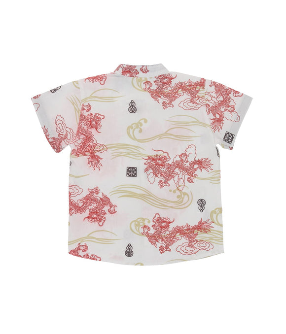 Mandarin Collar Shirt - Soaring Dragon (White)