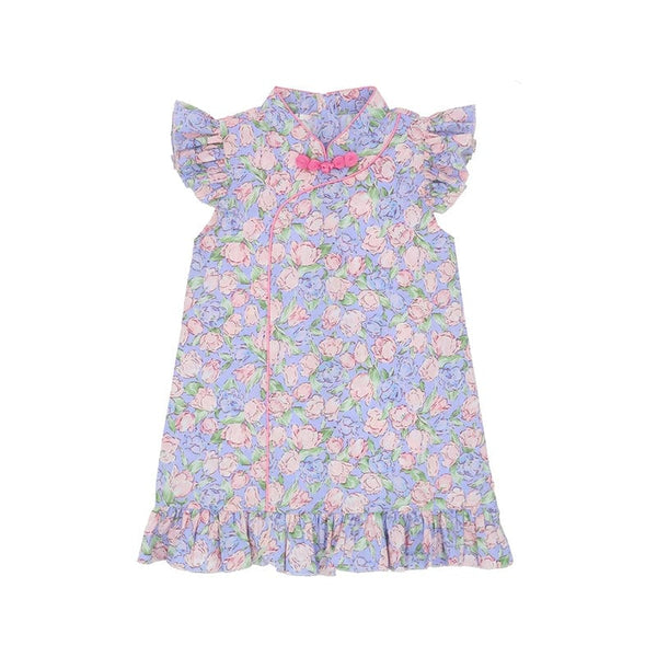 Spring Fleurs R. Sleeve Cheongsam (Lilac)