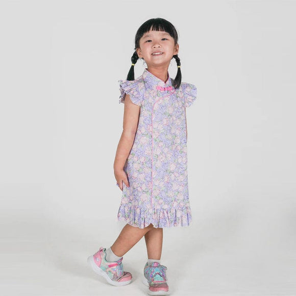 Spring Fleurs R. Sleeve Cheongsam (Lilac)
