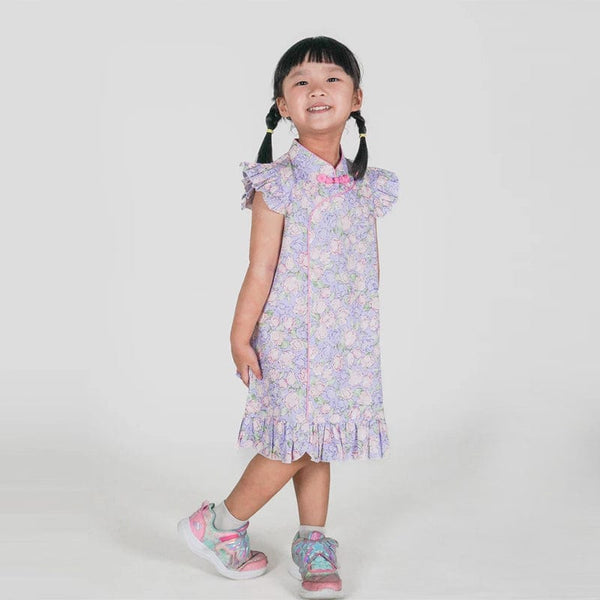 Spring Fleurs R. Sleeve Cheongsam (Lilac)