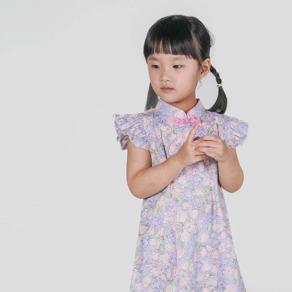 Spring Fleurs R. Sleeve Cheongsam (Lilac)