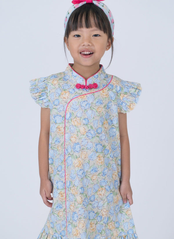 Spring Fleurs R. Sleeve Cheongsam (Yellow)