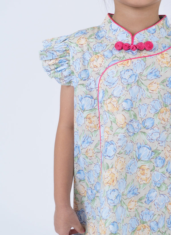 Spring Fleurs R. Sleeve Cheongsam (Yellow)