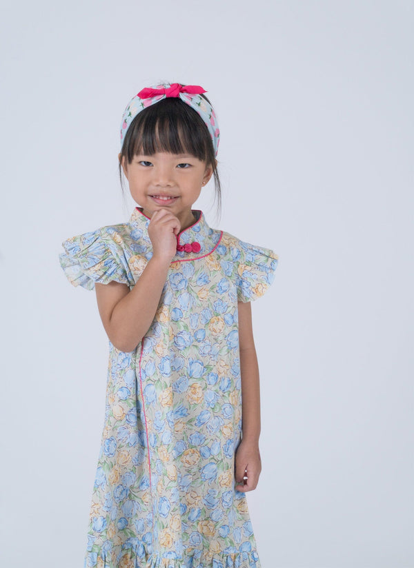 Spring Fleurs R. Sleeve Cheongsam (Yellow)