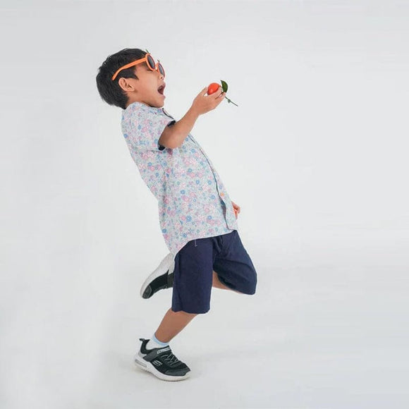 Mandarin Collar Boy Shirt - Springtime Blooms (Blue)