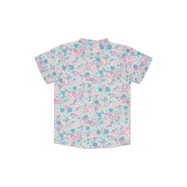 Mandarin Collar Boy Shirt - Springtime Blooms (Blue)