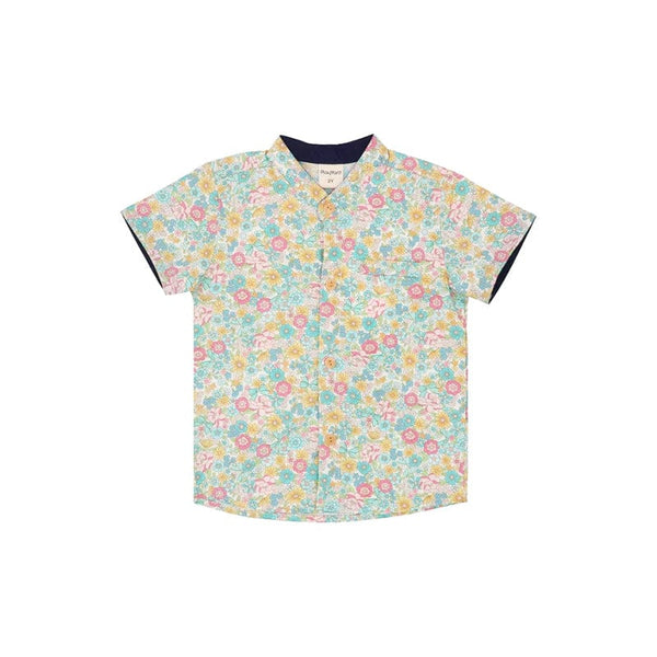 Mandarin Collar Boy Shirt - Springtime Blooms (Yellow)