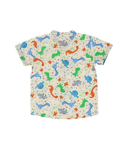 Mandarin Collar Shirt - Stegosaurus Dino (Beige)