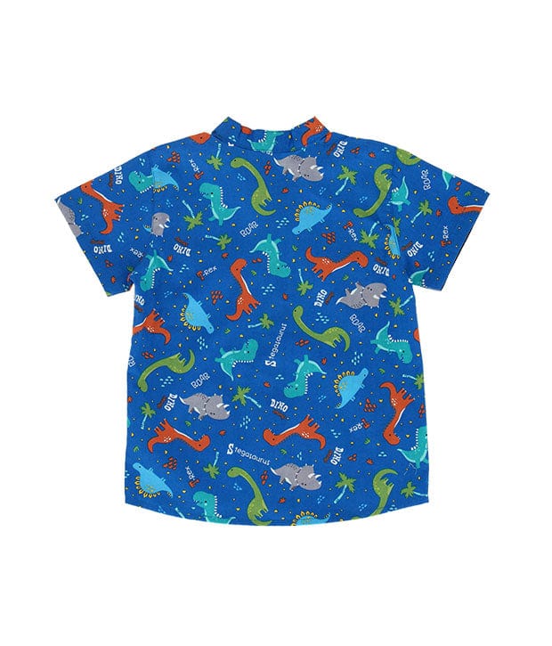 Mandarin Collar Shirt - Stegosaurus Dino (Blue)