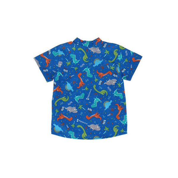 Mandarin Collar Boy Shirt - Stegosaurus Dino (Blue)