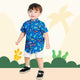 Mandarin Collar Boy Shirt - Stegosaurus Dino (Blue)