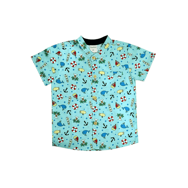 Mandarin Collar Boy Shirt - Summer Paradise (Mint)