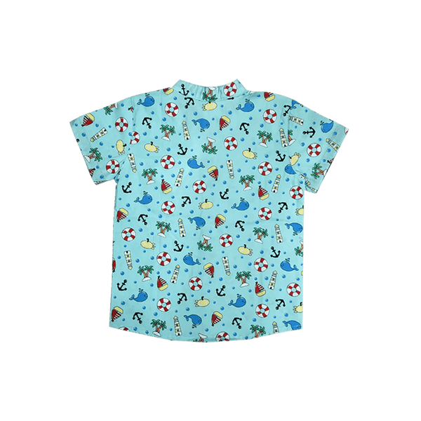 Mandarin Collar Boy Shirt - Summer Paradise (Mint)