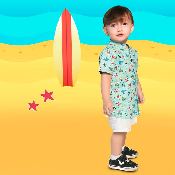 Mandarin Collar Boy Shirt - Summer Paradise (Mint)