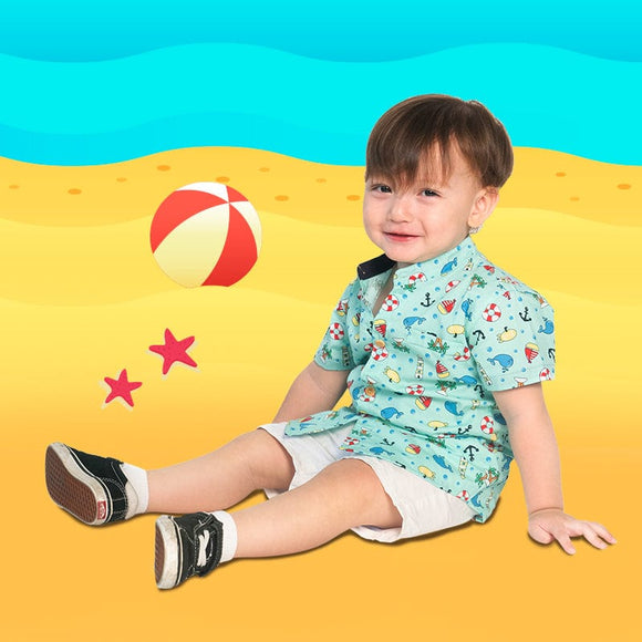 Mandarin Collar Boy Shirt - Summer Paradise (Mint)