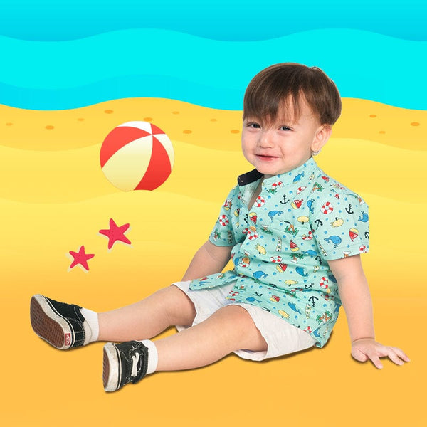 Mandarin Collar Boy Shirt - Summer Paradise (Mint)